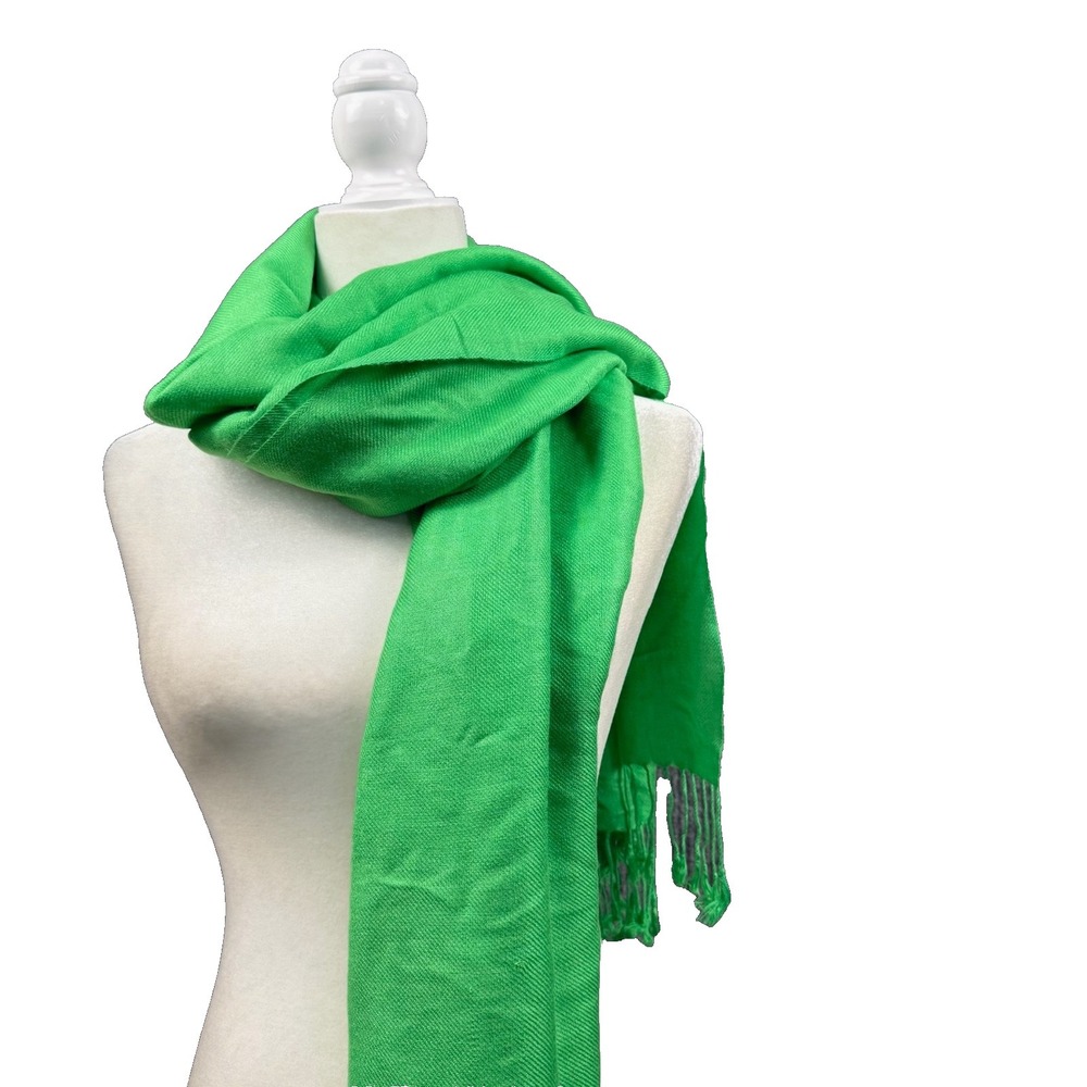 Pashmina Silk Wrap Scarf Shawl Kelly Green Fringe